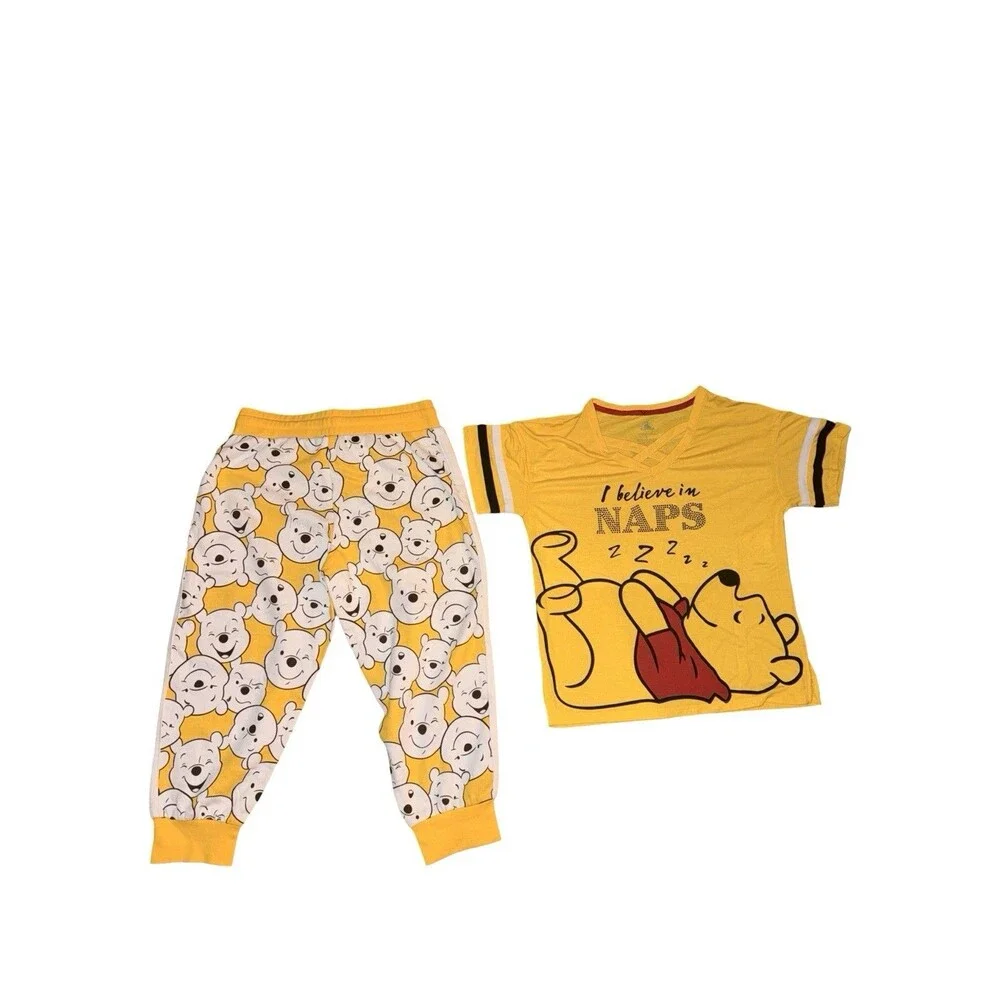 Disney Winnie The Pooh Pajama Set Yellow Sleepwear Pants Shirt Girls 2 Piece Sm - Picture 12 of 14